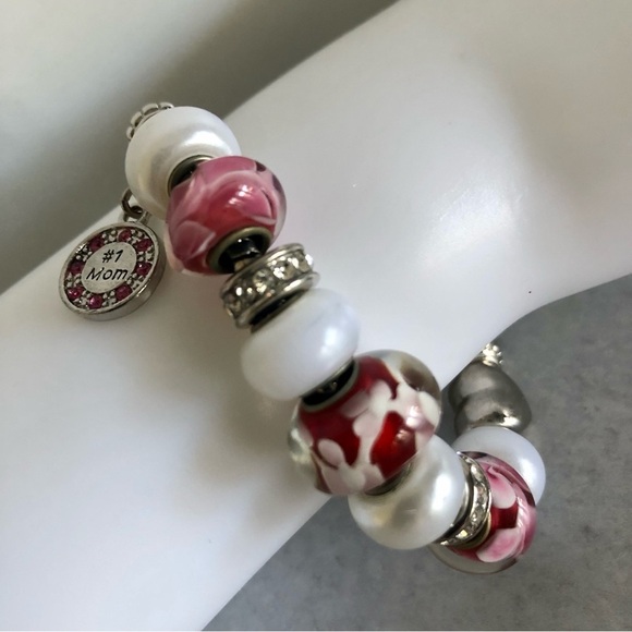 #1 Mom Silvertone Snake Chain Slide Charm Bracelet - Picture 4 of 8